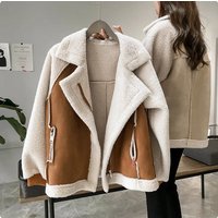 Clothing Style Chic Loose Fur One Piece Suede Jacket Short Lamb Velvet Motorcycle Jacket