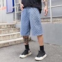 Men's Clothing New Fashion American Ripped Jacquard Denim Shorts Men Summer Loose Straight Washed Five Point Jeans Men