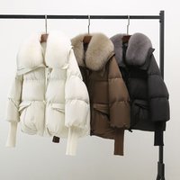 Clothing Short Puffer Jacket Fox Fur Collar Oversized Winter Coat Embroidery Thick Cotton Padding Zipper Closure 