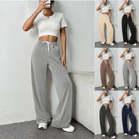 Clothing High Waist Wide Leg Lounge Pants Drawstring & Pockets Soft Stretchy Polyester Athletic Casual Trousers Workout