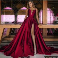 Clothing Spring Summer Sexy Deep V Slit Dress Solid Swing Dress Wedding Dress