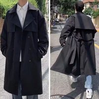 Long Trench Coat Casual Loose Fit Jacket Belt Double Breasted Overcoat & Khaki