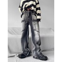 Men’s Clothing High street niche design work jeans men’s loose straight autumn and winter raw edge casual trousers ins trend