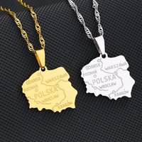 Fashion Stainless Steel Poland Map Necklace Geometric Vintage Titanium Steel Pendant Clavicle Chain