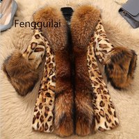 Luxury Leopard Print Faux Fur Coat For Women – Mid-Length Winter Coat With Raccoon Collar, Warm & Stylish Outerwear, Lightweight Yet Cozy