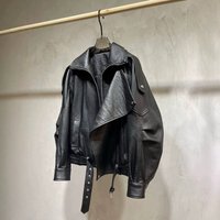 Aria Basics Cross-border Lambskin Biker Jacket, Loose-fitting PU Leather Coat, Oversize New High-end Simple Early Autumn Outerwear
