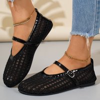 2025 Sprig Summer New Roud Toe Oe-Strap Shallow Mouth Sigle Shoes Mesh Wove Fashio Hollow Fishet Sadals For