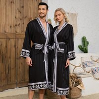 Baroque Inspired Luxury Couples Robe Set – Long Sleeve Satin Bathrobe Elegant Embroidery – Matching Loungewear Him & Her
