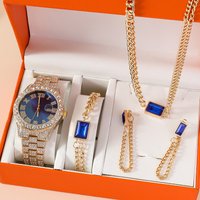 New Ladies Watch Set Fashion Ins Style Versatile Quartz Watch Bracelet Ring Earrings Necklace Set