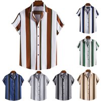 Clothing foreign trade summer striped short sleeved shirt European Hawaiian shirt