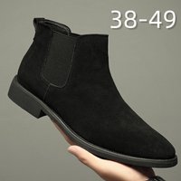 Extra Large Breathable Wind Pointed Fur Short Boots High Top Leather Shoes Height Increasing Medium Top Martin Boots