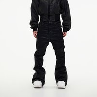 Clothing niche dark wax coating ribbon slightly elastic wide leg flared mopping piled denim trousers trend
