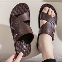 Mens Sandals 2025 New Leather Thick Bottom Beach Summer Outdoor Dad Anti-slip Dual-purpose Slippers