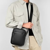 Mini Simple Men's Waterproof Genuine Leather Shoulder Lightweight Black Cell Phone Luxury High Quality Crossbody Bag
