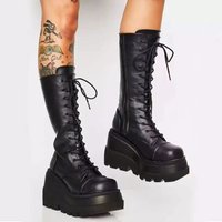 Winter buckle ankle boots Punk platform Motorcycle Rider boots Wedge heels PU boots Plus boots