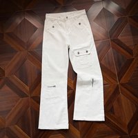 Men's Straight Bootcut Jeans - Retro Workwear Denim Pants With Flared Leg & Pocket Details (Black/White)