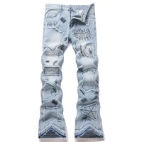 Men's High Street Graffiti Embroidered Patchwork Denim Pants – Vintage Blue Flared Jeans (28-42)