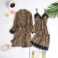 Underwear & Sleepwears Newsilk black leopard print home clothes set fashion lace pajamas set