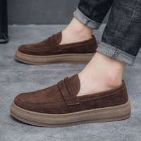 Step On Men’s Summer 2025 New Black Frosted Leather Men Lazy Driving Casual Bean Shoes Soft Sole