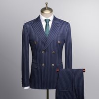 Clothing Slim Fit Double Breasted Striped Suit Two Piece Set Slim Fit Double Breasted Suit Set – Striped Business & Wedding Blazer & Pants