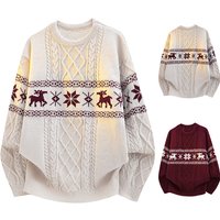 Fair Isle Jacquard Knit Sweater Reindeer Christmas Pattern High End Export Quality Cross Border Wholesale