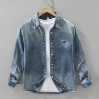 Trendy Denim Long Sleeved Shirt Embroidered Versatile Artistic Casual Loose Top
