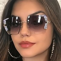 2024 Diamond Studded Frameless Metal Frame Fashion Personalized Photography Sunshade Sunglasses