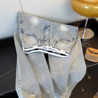 American Retro Splicing Worn Jeans Spring Autumn Light Blue High Waist Thin Loose Wide Leg Long Pants