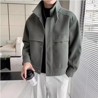 Men's Wool Blend Jacket - Stylish Short Casual Coat With Thickened Warm Lining, Windproof & Durable Polyester, Slim Fit For Autumn & Winter