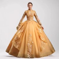 Women's Clothing Solo Performance Costume V Neck New Color Yarn Vocal Music Art Examination Puffy Skirt Host Dress Female Retro