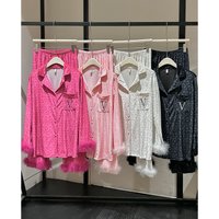Underwear & Sleepwears Leopard feather high end pajamas for women autumn and winter gold velvet long sleeved comfortable home clothes suit
