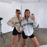 Women's Autumn And Winter New Casual Joker Half-open Collar Zipper Printed Long-sleeved Sweatshirt