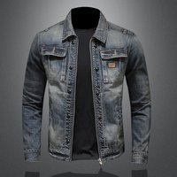  Vintage Zip Up Biker Denim Jacket – Retro Distressed Motorcycle Style Coat Metal Accents 