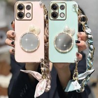 Silk Lanyard Wristband Bracelet Case For Redmi Note 13 Plus 12 12S 12C 11 11S 10 10S 9 9S 9A 9C Pro Bow Mirror Plating