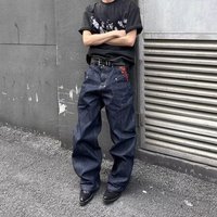 Men's And Women's Retro Straight Leg Denim Jeans Dark Blue mid Waist Slimming Casual Floor Length Cotton Stretch Jeans