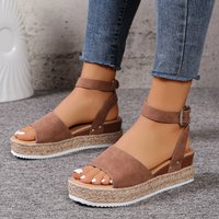 large shoes thick soled sandals one word buckle wedge hemp rope light soled thick soled high heeled sandals