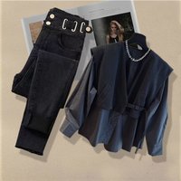 Plus Autumn Outfit Set Fashion Trends Spring Autumn Travel Kit Slimming Casual Shirt & Jeans Two Piece