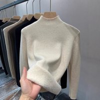  Fleece Lined Knit Sweater Long Sleeve Semi Turtleneck Thermal Base Layer Slim Fit Pure Winter Top