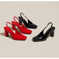 2025 Spring And Summer New Patent Leather Square Short With High Heels Backless Closed-toe Sandals