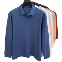 Cross border 100% Cotton Spring Autumn Long Sleeve Polo Shirt Breathable Solid Turn down Collar