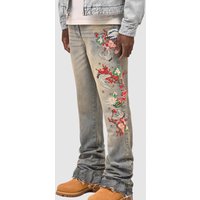 Men's Stretch Patch Denim Straight Pants European American Street Fashion Popular New Cross Border Clothing