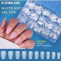 False Nails 300pcs Boxed Nail Art Nail Tips Fully Frosted Ultra Thin Seamless Free Of Carving And Grinding Almond Full Stickers Boxed False Nail