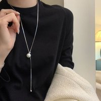 Silver chain pull-out pearl long necklace sweater chain female niche retro personality simple versatile temperament necklace