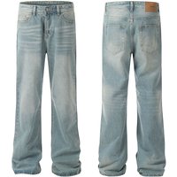 Men's Clothing Street Straight Washed Light Blue Trendy Retro Loose Versatile Denim Casual Pants