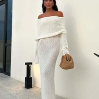 Elegant Off Shoulder Beach Cover Up Dress Flared Sleeves – Lightweight & Flowy Summer Vacations