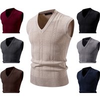 Fashion Knit Sweater Vest V Neck Loose Fit Trendy Cable Pattern Autumn Winter Casual Wear