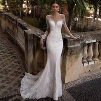 Clothing Long sleeved fishtail wedding dress forest style bride simple deep V neck backless travel photography small tail soft yarn slim