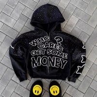 Retro Y2K Zip Up Hoodie Oversized Streetwear Pullover Trendy Print Casual Wear