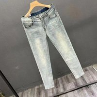 Clothing light blue washed jeans slim fit elastic ankle nine point pants spring autumn casual pants trendy