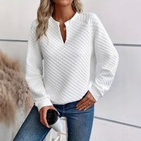 K Solid Deep V neck Splice Long Sleeve Casual Sweatshirt